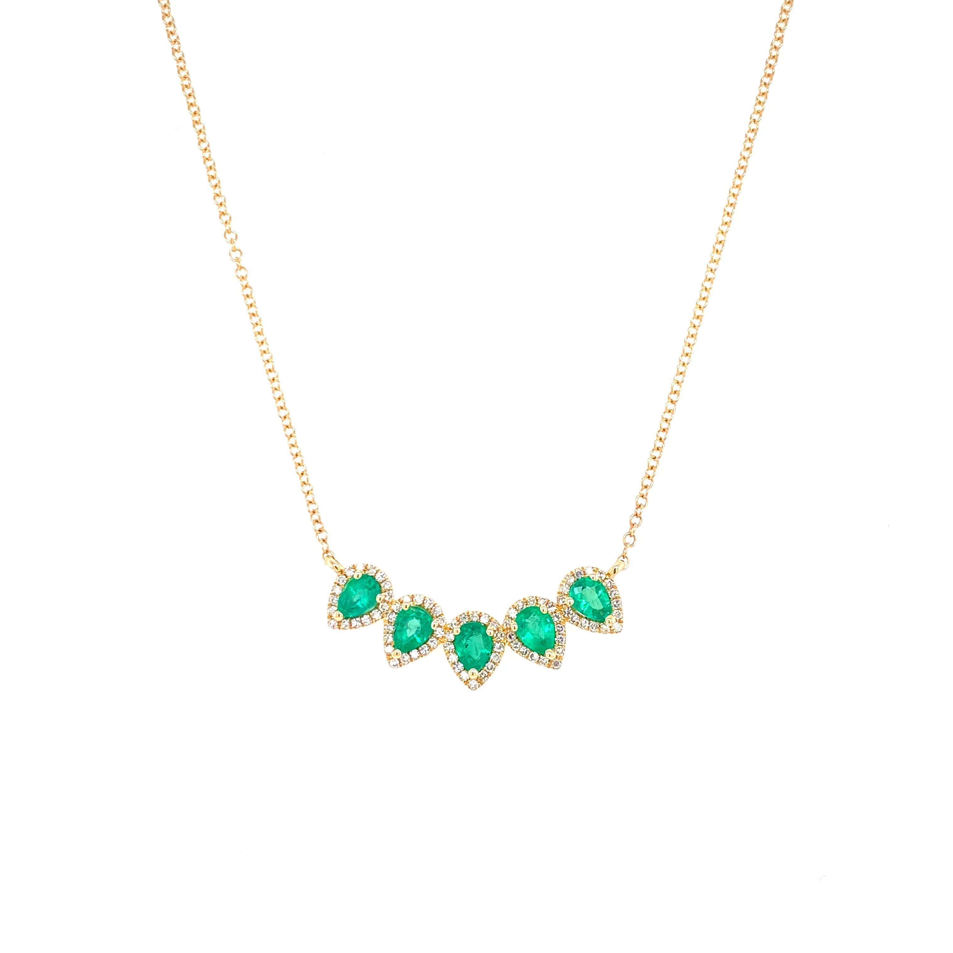 14K Yellow Gold Diamond Pear Emerald Necklace