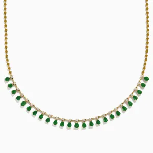 14K Yellow Gold Emerald and Diamond Necklace, 4.05 TCW