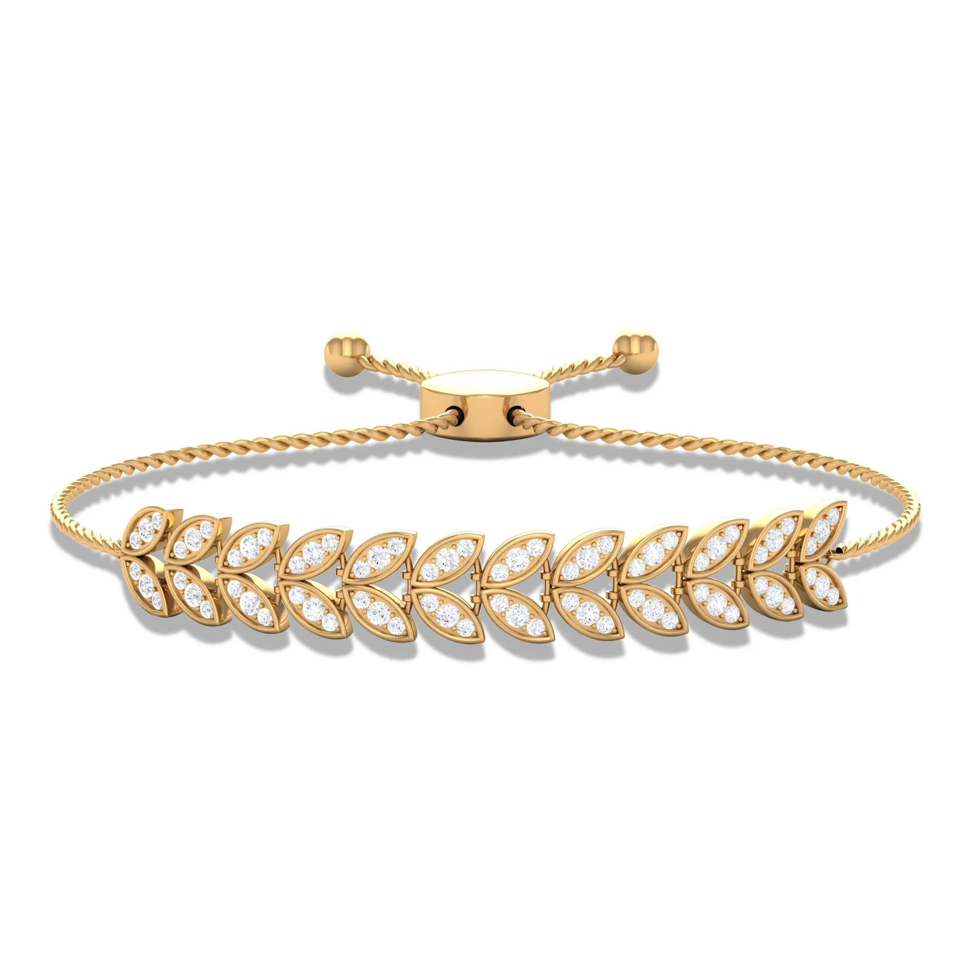 1.50 CT Cubic Zirconia Leaf Bolo Bracelet in Gold