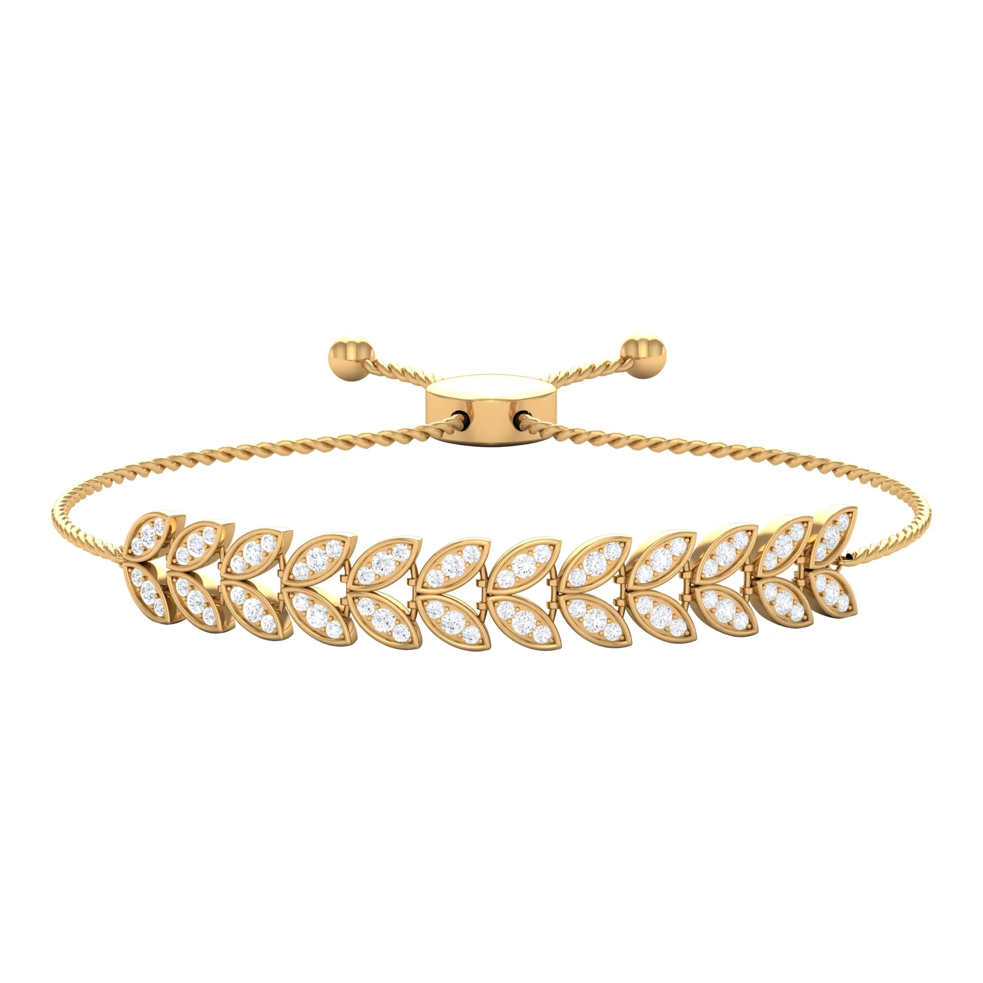 1.50 CT Cubic Zirconia Leaf Bolo Bracelet in Gold