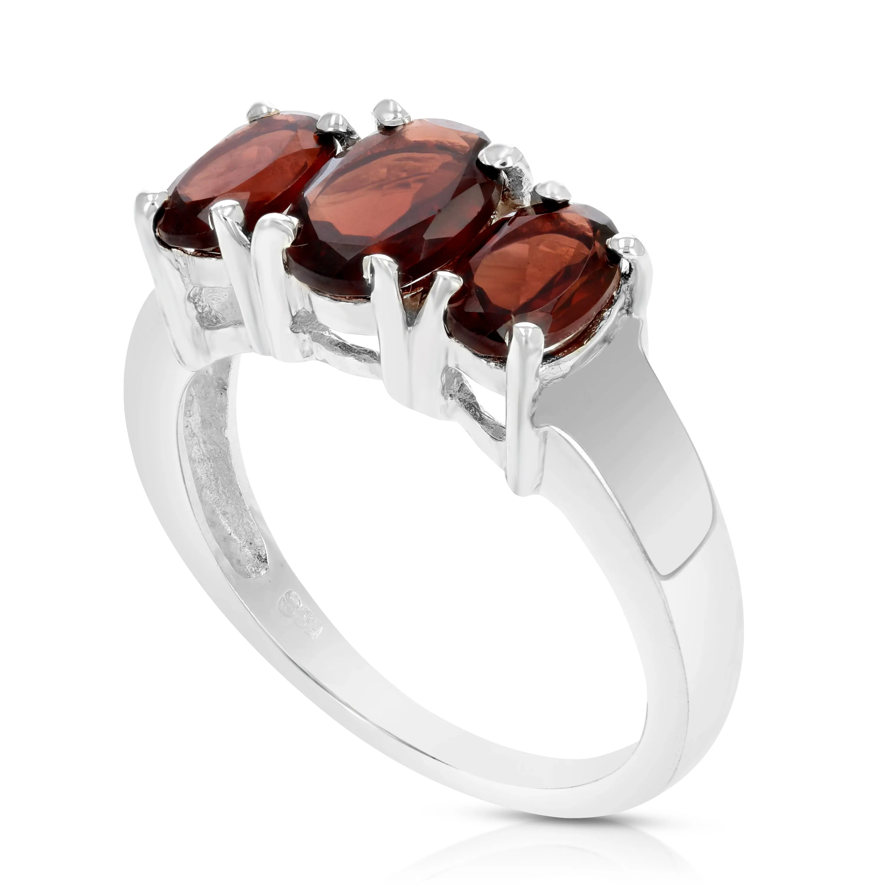 1.50 cttw Garnet Ring in .925 Sterling Silver with Rhodium Plating Oval Shape