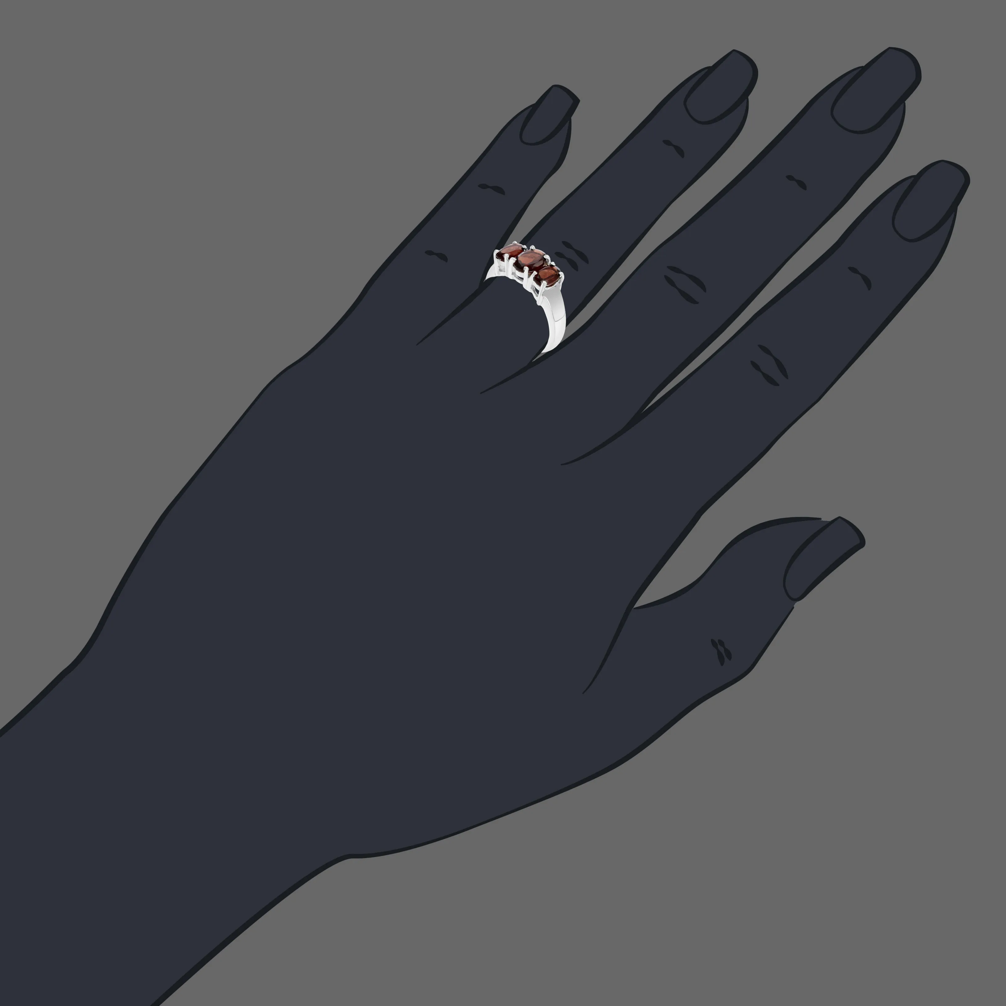 1.50 cttw Garnet Ring in .925 Sterling Silver with Rhodium Plating Oval Shape