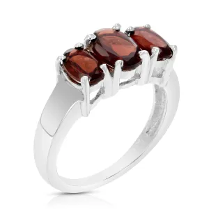 1.50 cttw Garnet Ring in .925 Sterling Silver with Rhodium Plating Oval Shape
