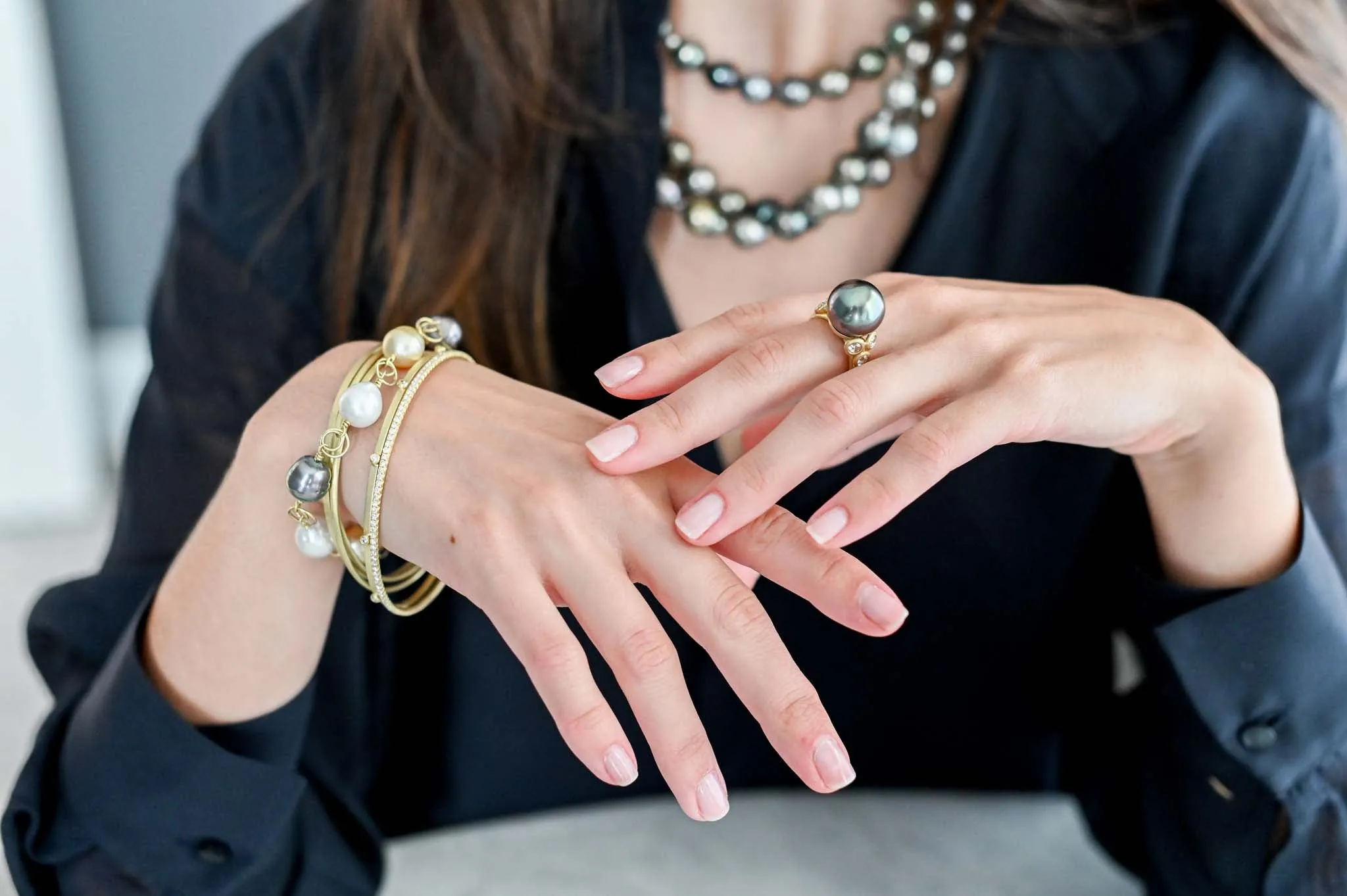 18 Karat Gold Black Tahitian Pearl and Diamond Ring