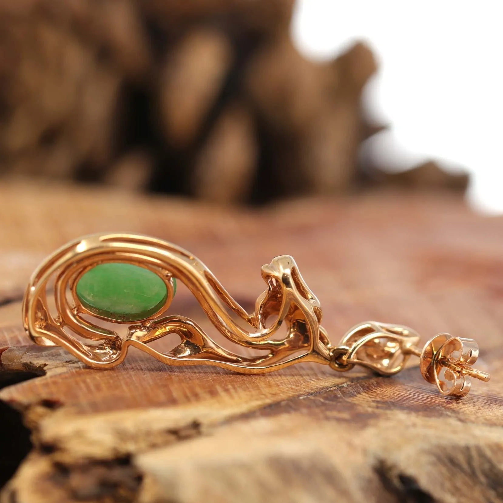 18k Rose Gold Genuine Jadeite Jade Golden Horse Earrings & Diamond