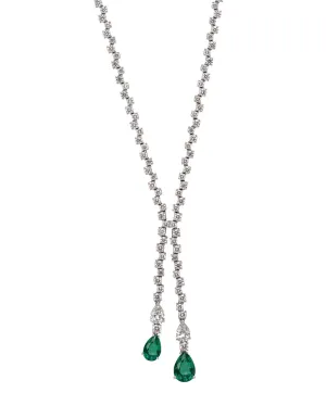 18K White Gold, Emerald and Diamond Necklace
