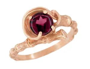 1970's Cabochon Rhodolite Garnet Bamboo Bypass Ring in 14K Rose Gold