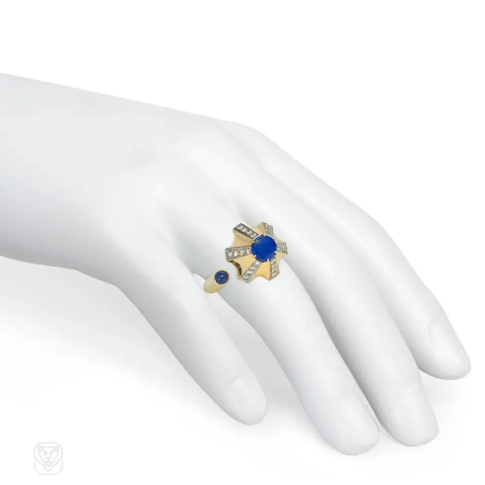 1970s Dinh Van, Cartier abstract geometric lapis and diamond ring