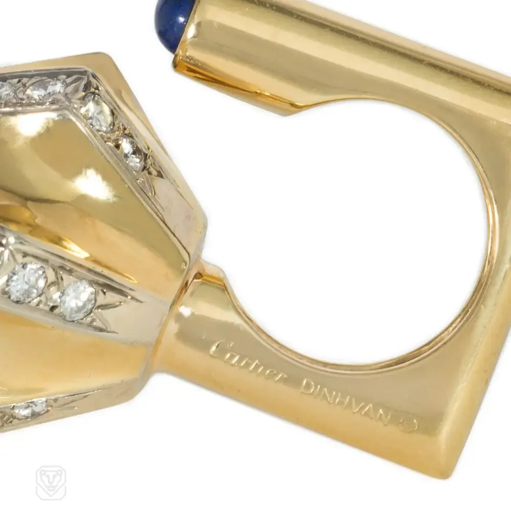 1970s Dinh Van, Cartier abstract geometric lapis and diamond ring