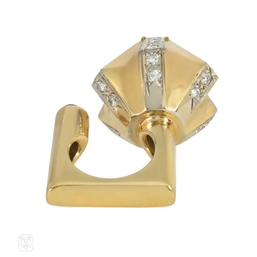 1970s Dinh Van, Cartier abstract geometric lapis and diamond ring