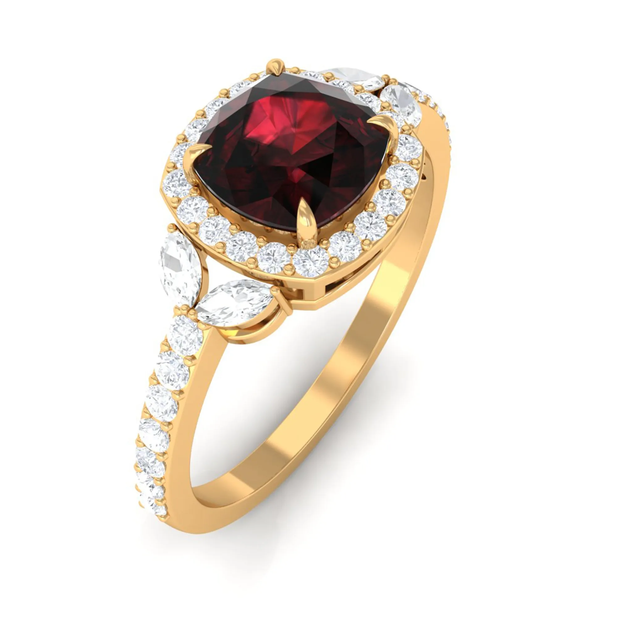 2 CT Natural Garnet Halo Engagement Ring with Diamond