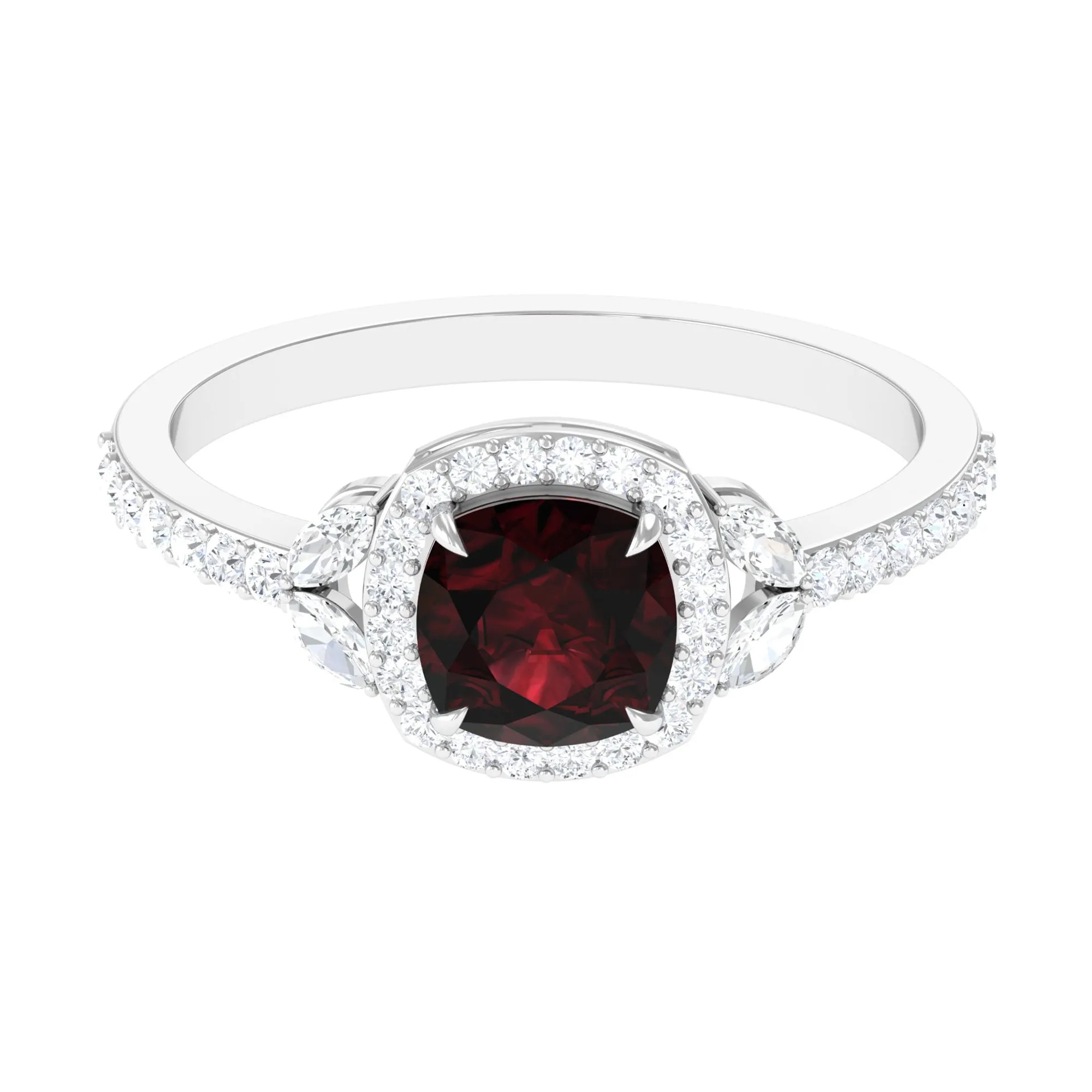 2 CT Natural Garnet Halo Engagement Ring with Diamond