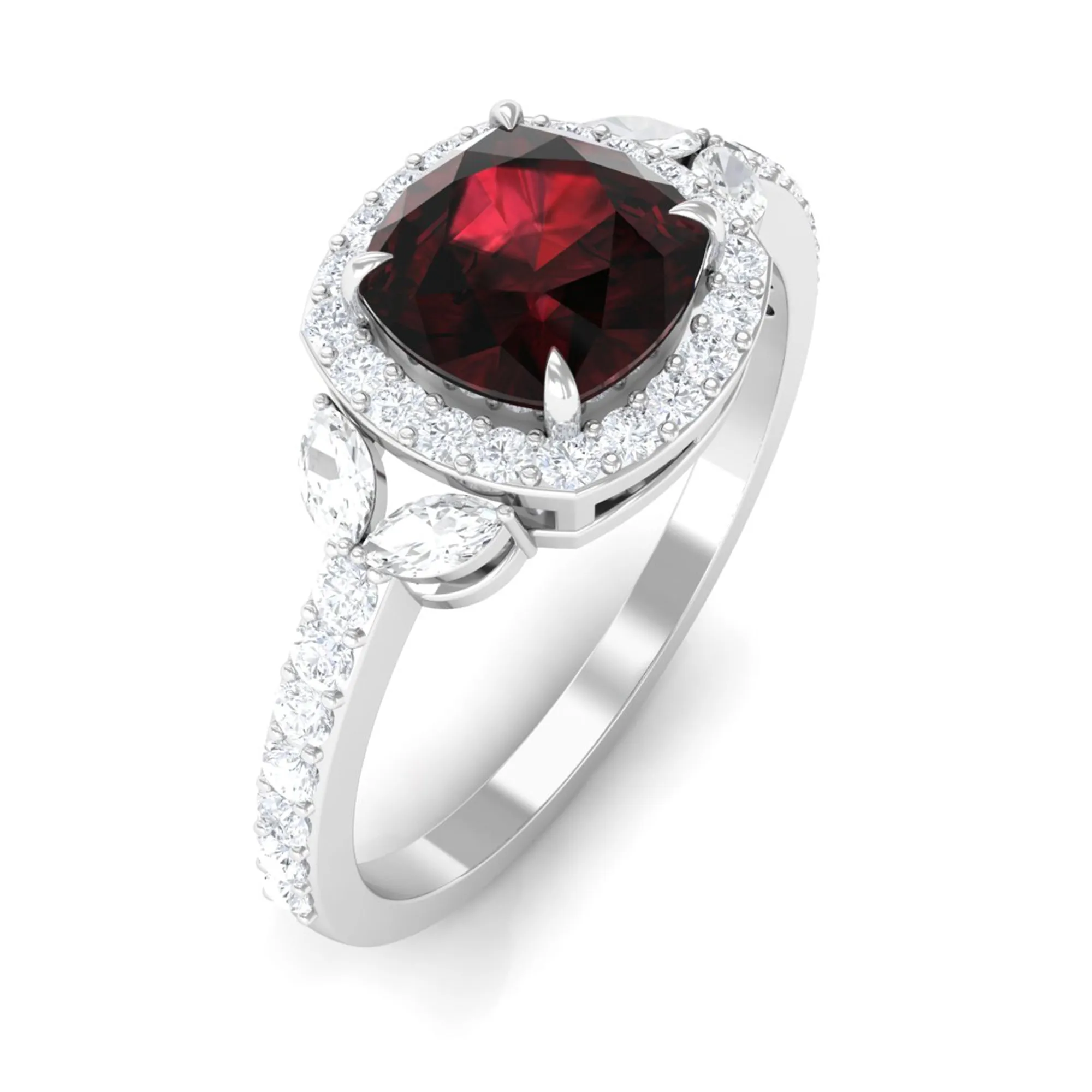 2 CT Natural Garnet Halo Engagement Ring with Diamond