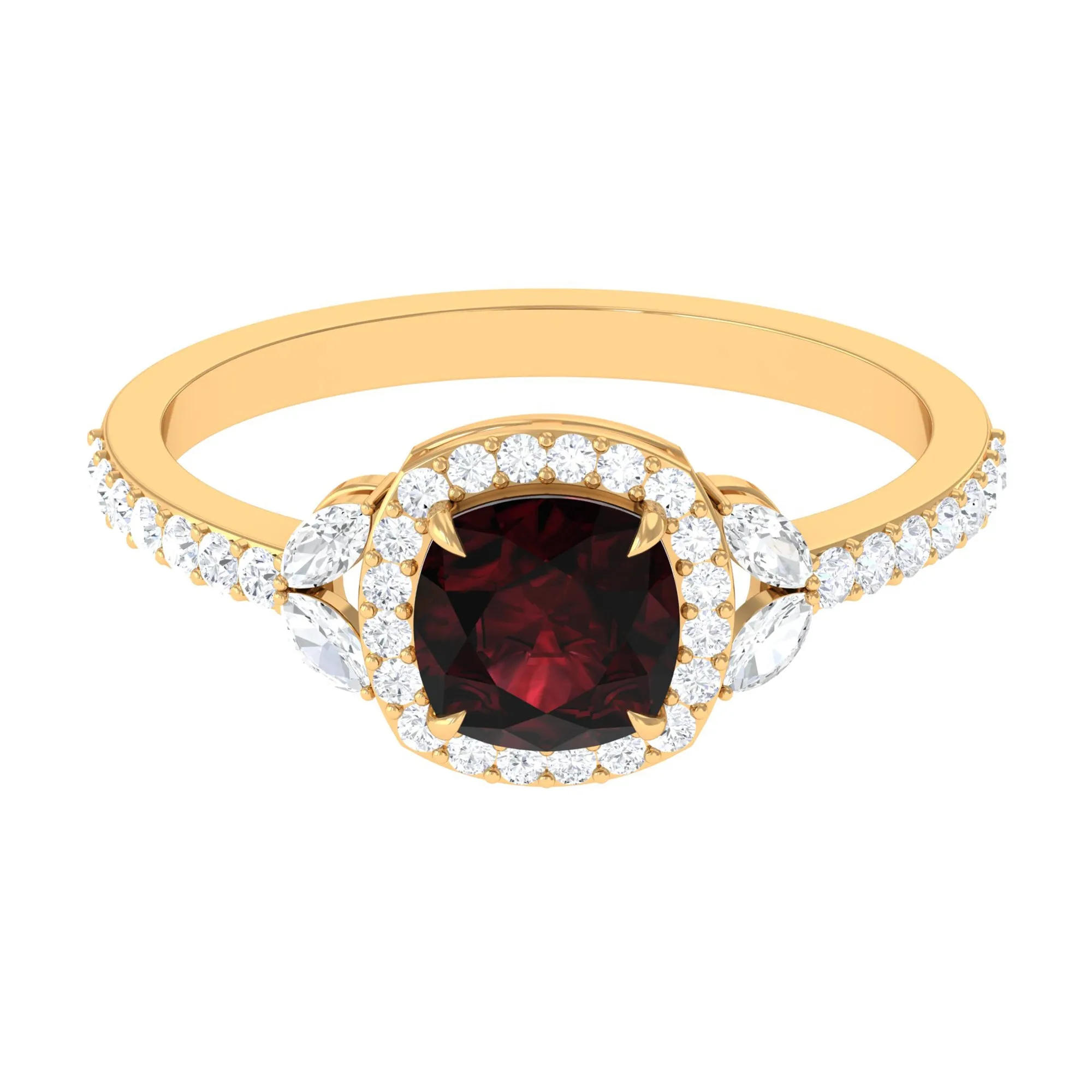 2 CT Natural Garnet Halo Engagement Ring with Diamond