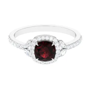 2 CT Natural Garnet Halo Engagement Ring with Diamond
