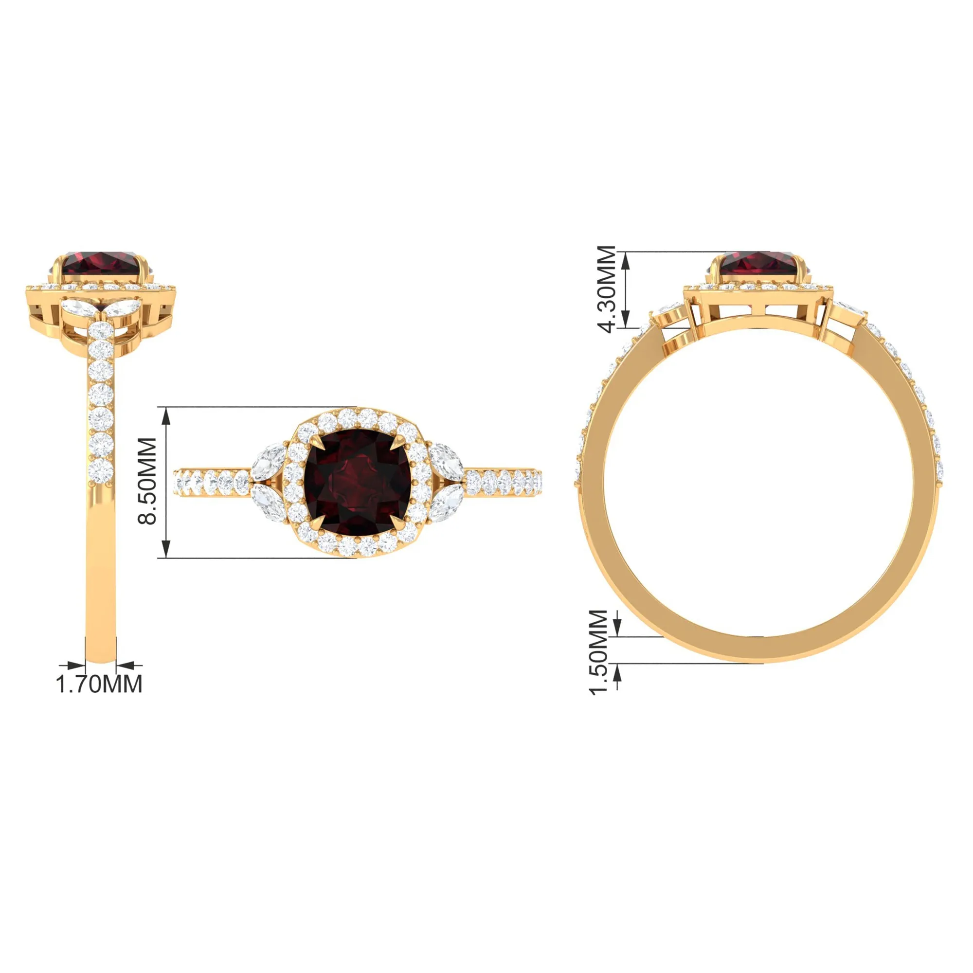2 CT Natural Garnet Halo Engagement Ring with Diamond