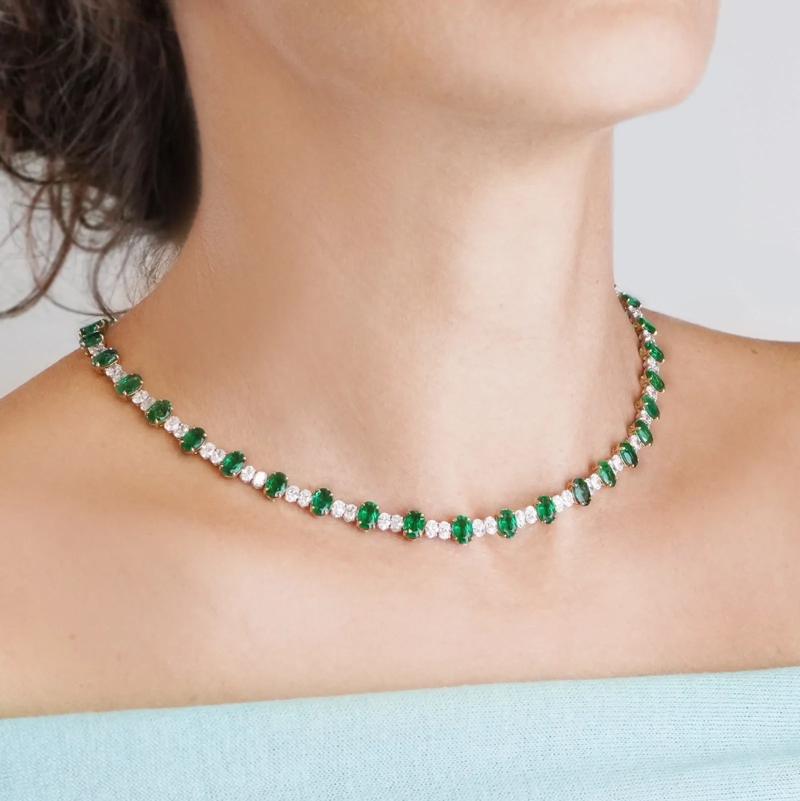 24.02 cts Minor Oil Colombian Emerald with Diamond Necklace (ENQUIRE)