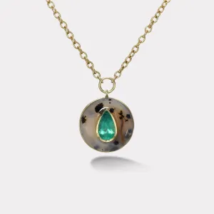 2.49ct Pear Emerald in Hand Carved Dendrite Lollipop Pendant
