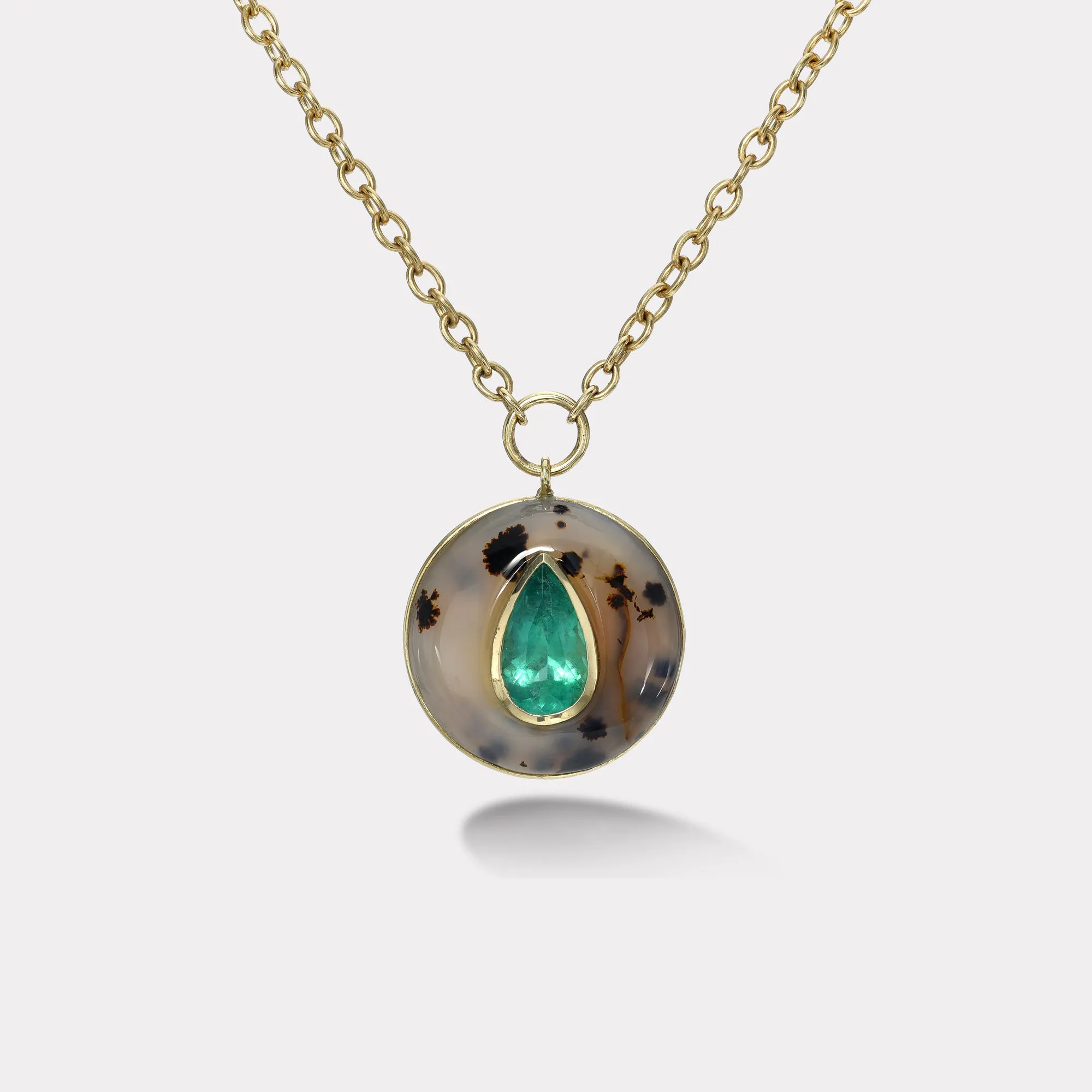 2.49ct Pear Emerald in Hand Carved Dendrite Lollipop Pendant