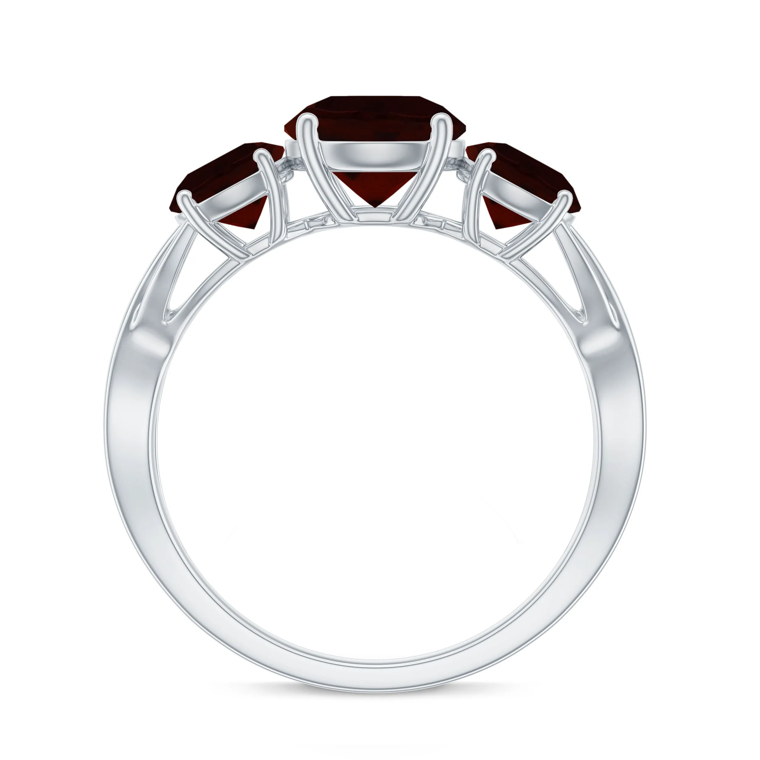 3 Stone Round Garnet Crossover Engagement Ring