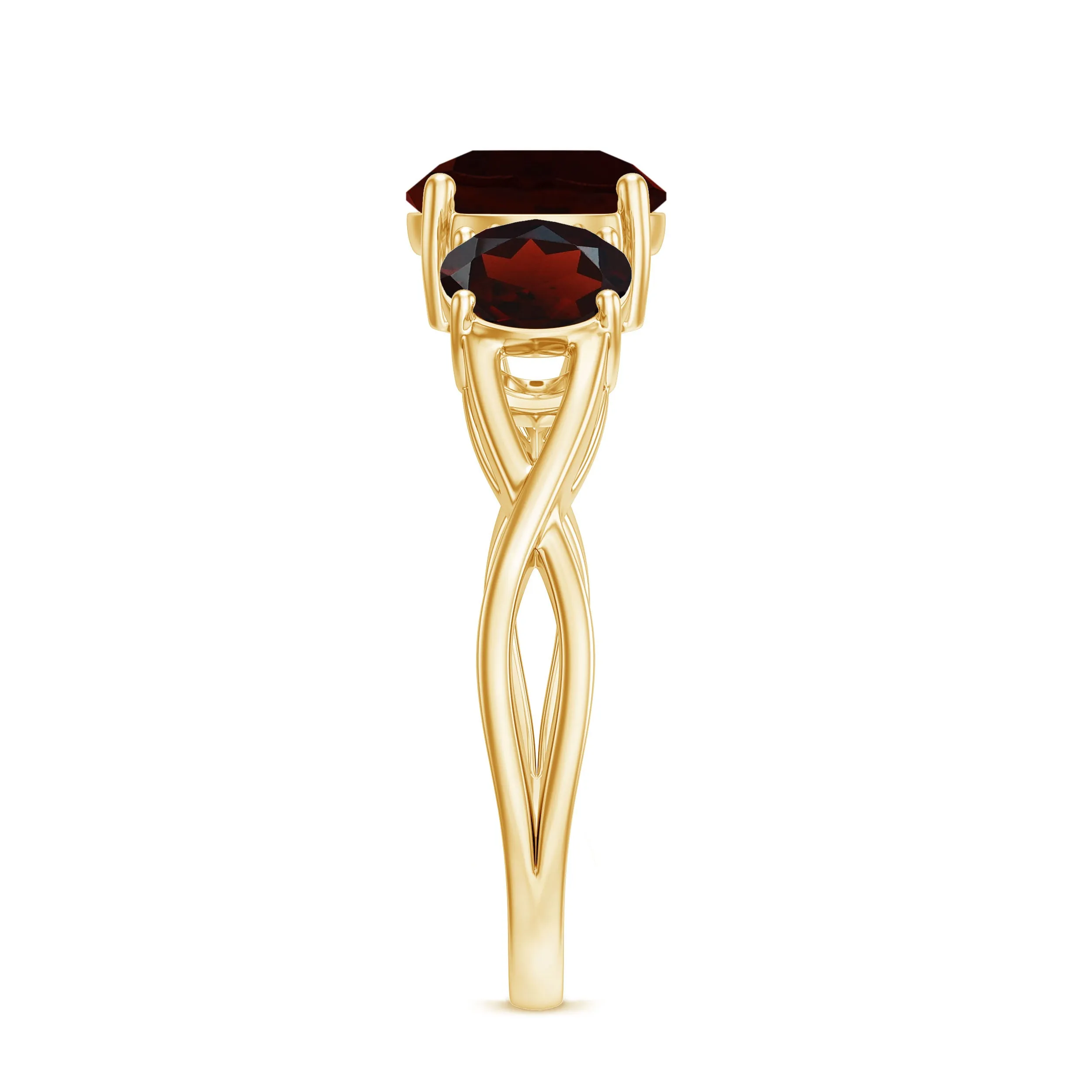 3 Stone Round Garnet Crossover Engagement Ring