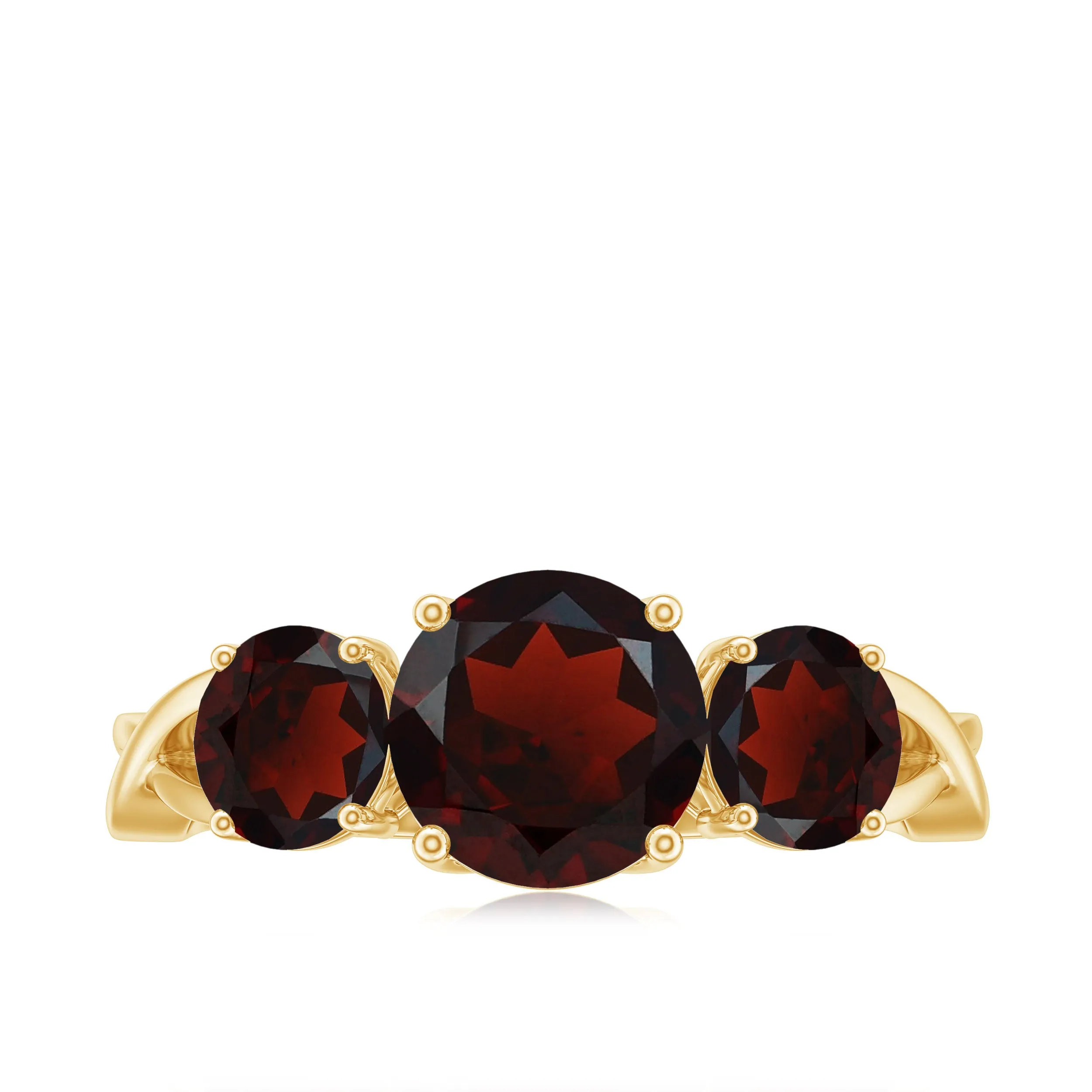 3 Stone Round Garnet Crossover Engagement Ring