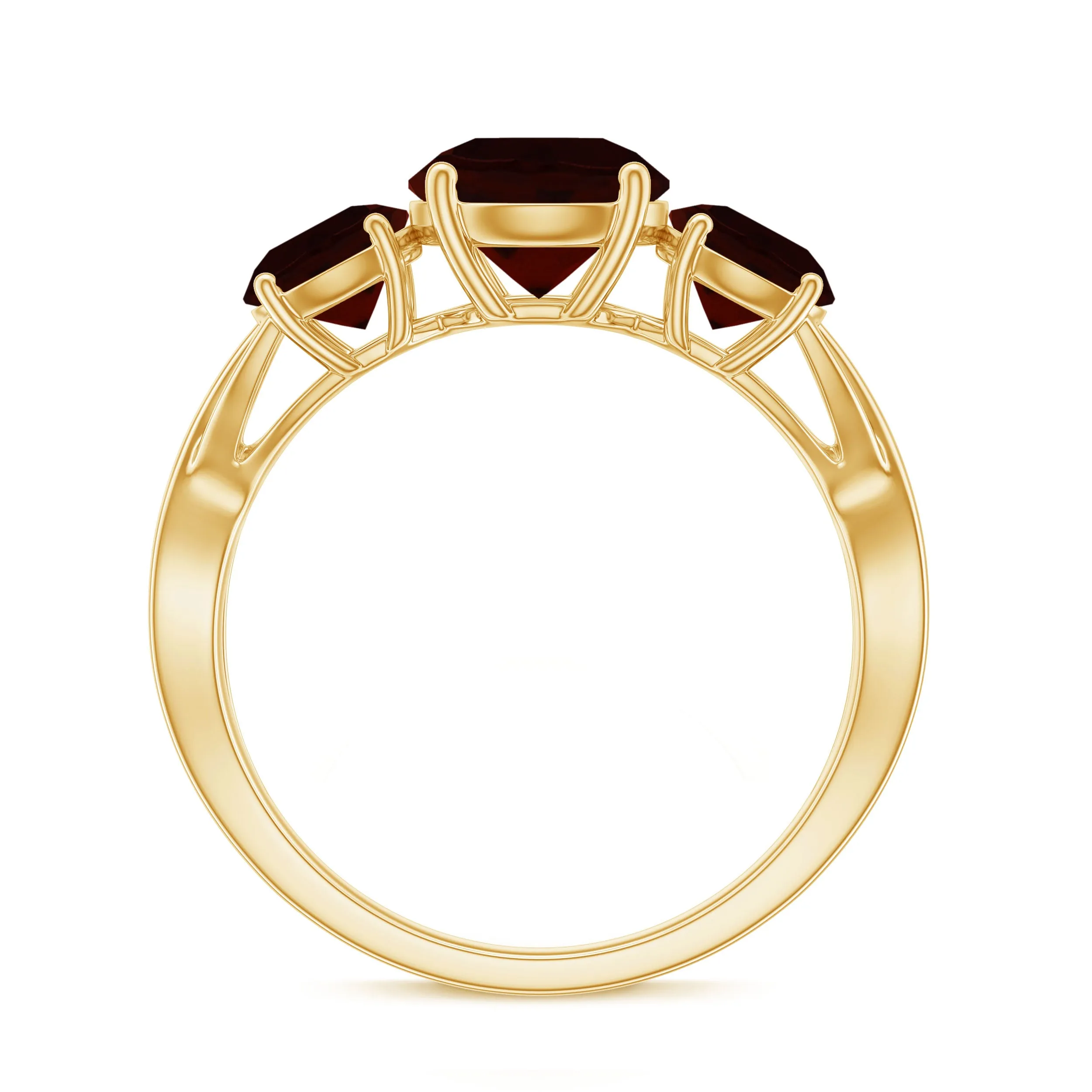 3 Stone Round Garnet Crossover Engagement Ring