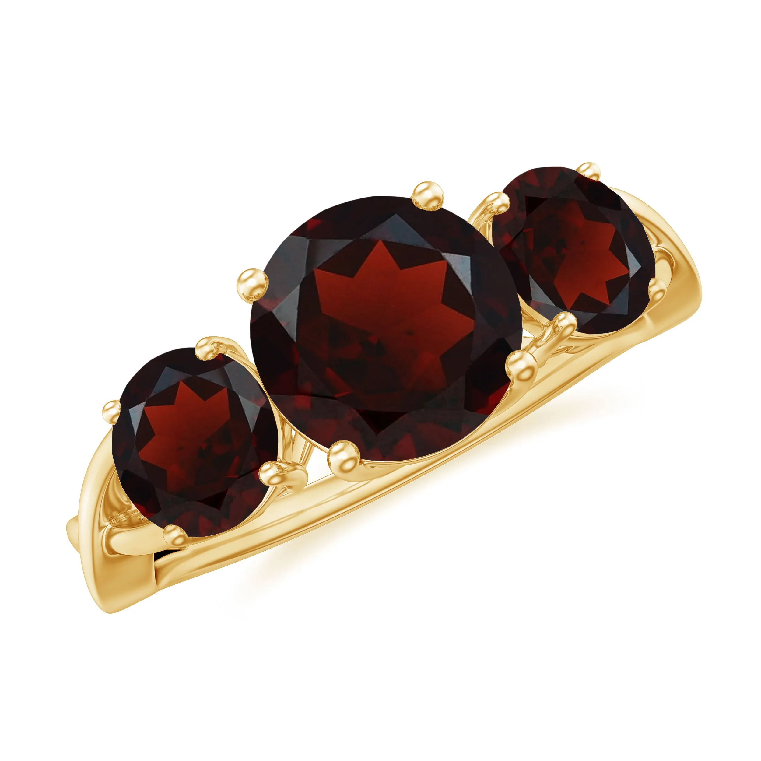 3 Stone Round Garnet Crossover Engagement Ring