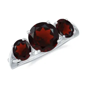 3 Stone Round Garnet Crossover Engagement Ring