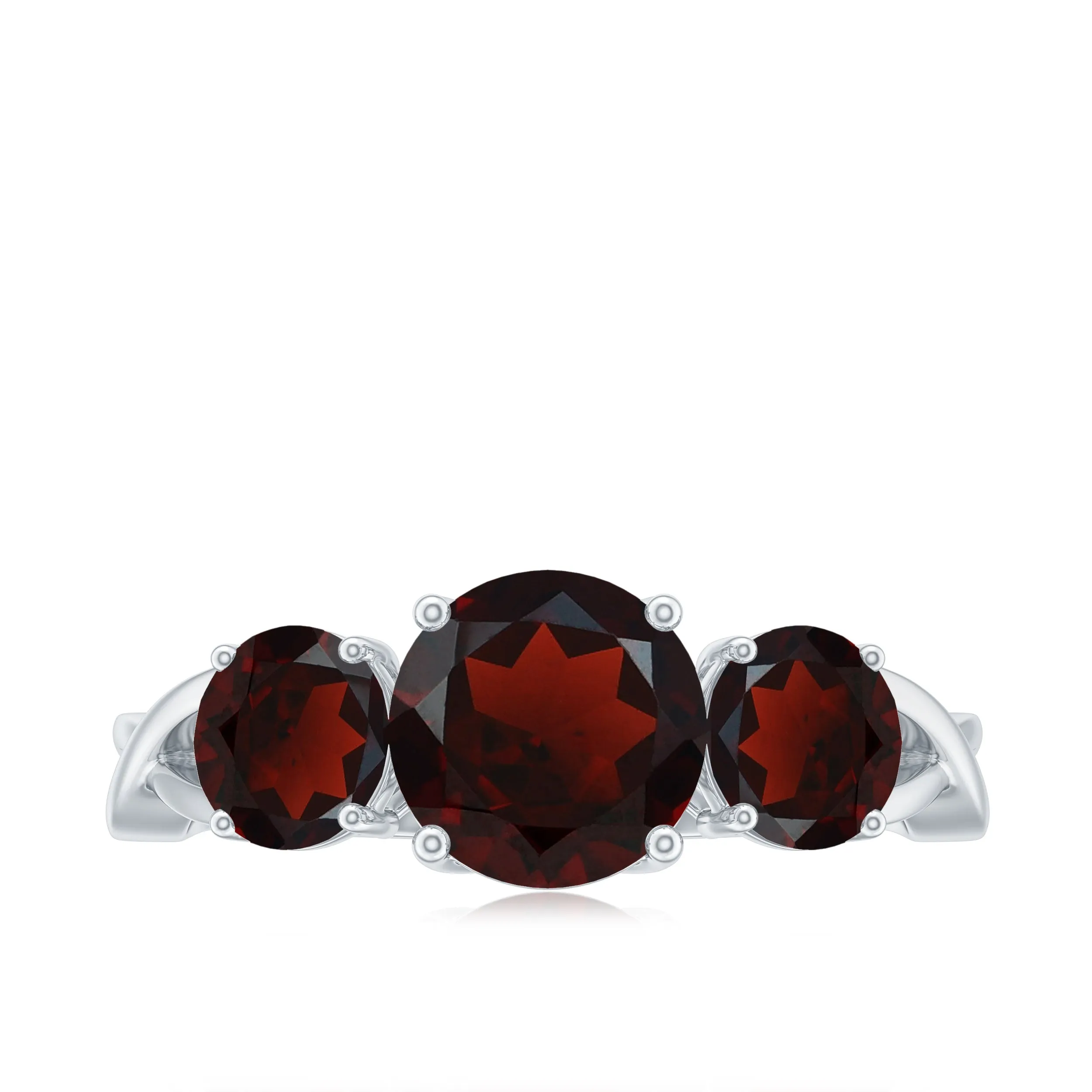 3 Stone Round Garnet Crossover Engagement Ring