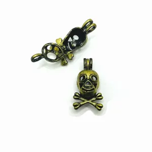 4 or 20 Pieces: Bronze Skull and Crossbones Bead Diffuser Lockets