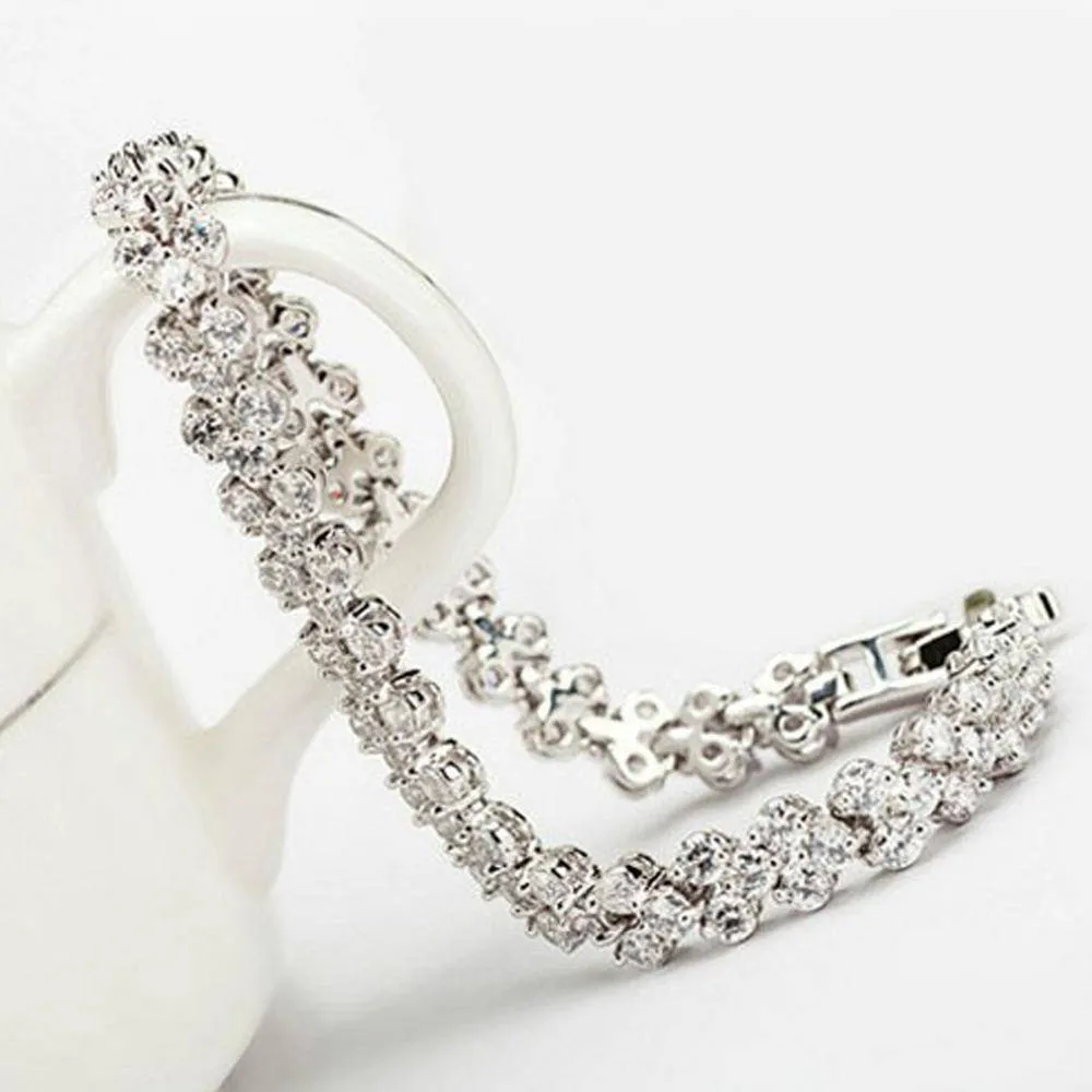 5 sizes (16cm-19cm), Roman Chain Bracelet, 2.75mm Cubic Zircon Inlay