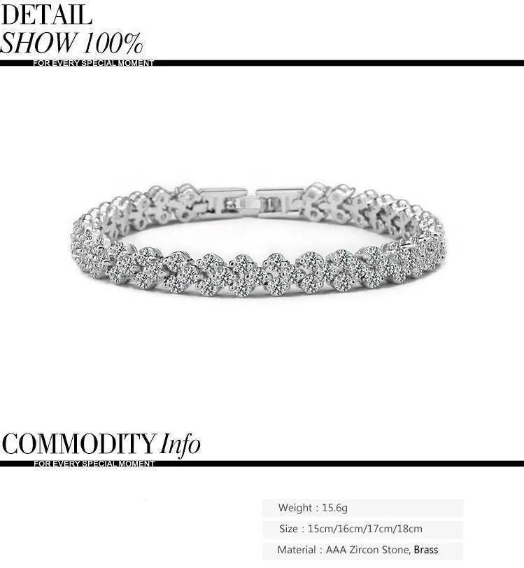 5 sizes (16cm-19cm), Roman Chain Bracelet, 2.75mm Cubic Zircon Inlay