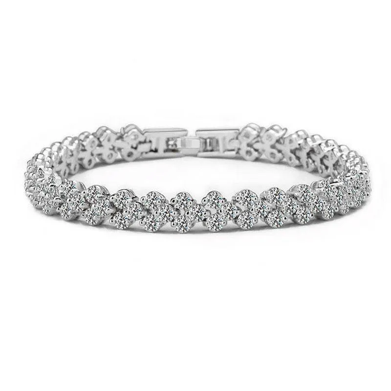 5 sizes (16cm-19cm), Roman Chain Bracelet, 2.75mm Cubic Zircon Inlay