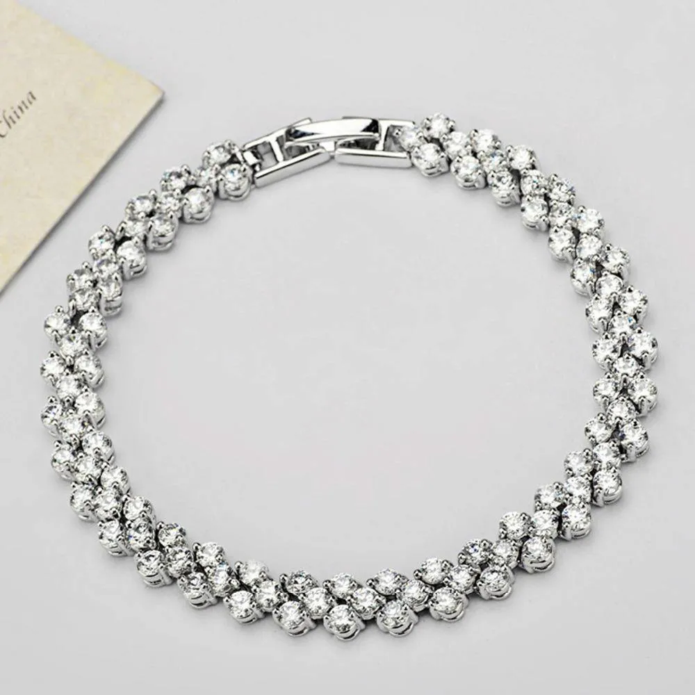 5 sizes (16cm-19cm), Roman Chain Bracelet, 2.75mm Cubic Zircon Inlay