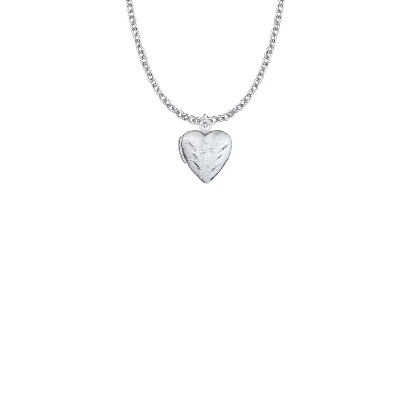 5/8 Inch Silver Plated Heart Locket Necklace with Etched Cross