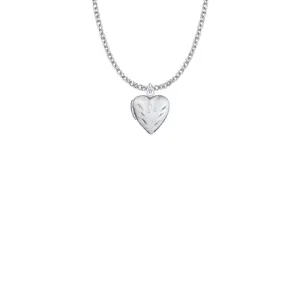 5/8 Inch Silver Plated Heart Locket Necklace with Etched Cross
