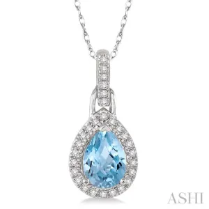 7x5 MM Pear Shape Aquamarine and 1/10 Ctw Round Cut Diamond Pendant in 14K White gold with Chain