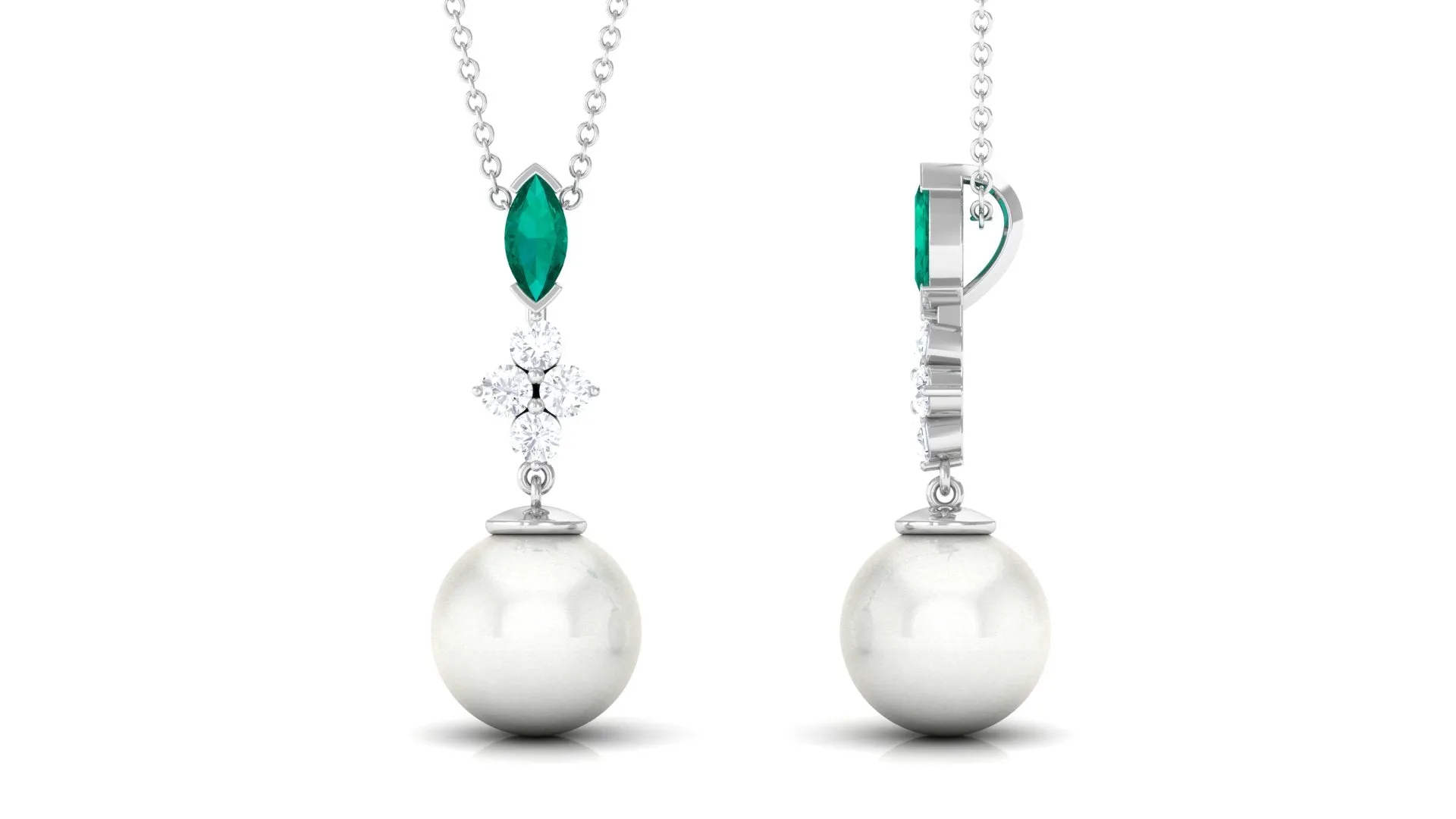 8.50 CT Freshwater Pearl Dangle Pendant with Emerald and Moissanite