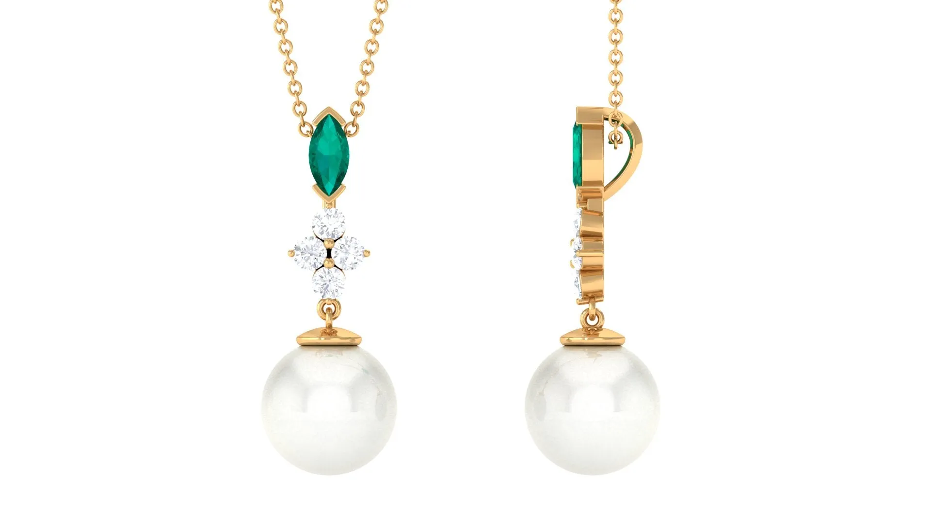 8.50 CT Freshwater Pearl Dangle Pendant with Emerald and Moissanite