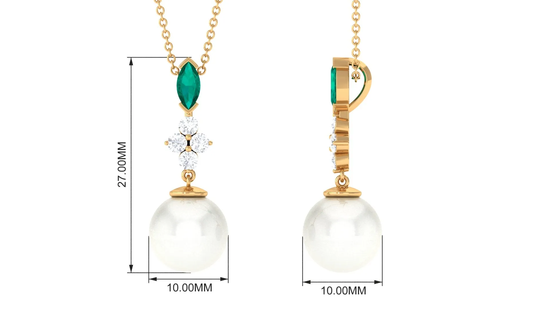 8.50 CT Freshwater Pearl Dangle Pendant with Emerald and Moissanite