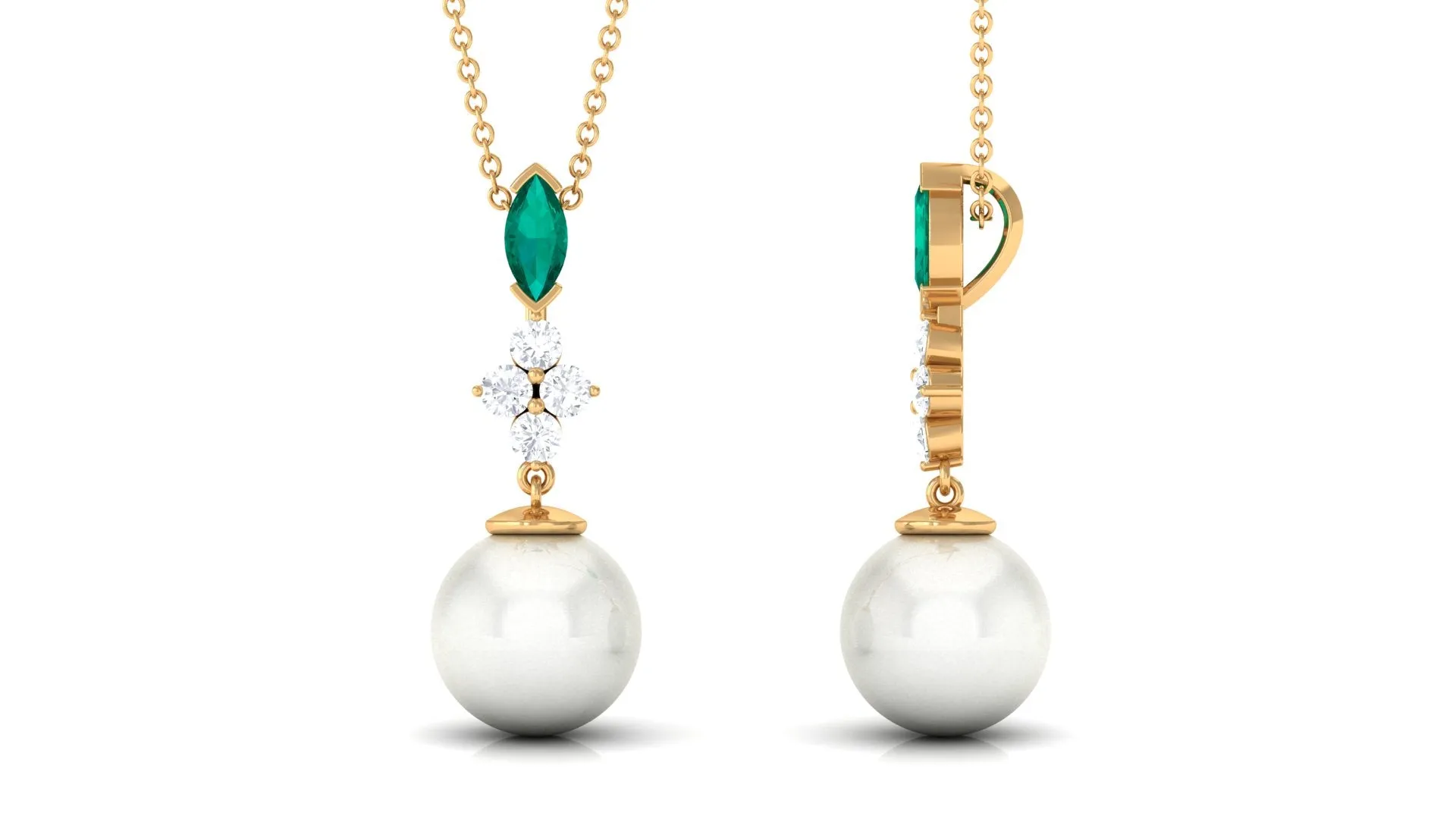 8.50 CT Freshwater Pearl Dangle Pendant with Emerald and Moissanite
