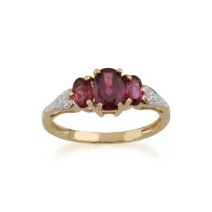 9 karat Gelbes Gold Rhodolite Granat & Diamant Ringe