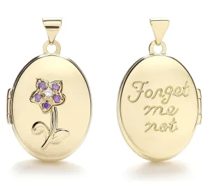 9ct Gold "Forget Me Not" Flower Oval Locket, Hand Engraved, 28mm, Chain Options 16" - 20", Gift box included