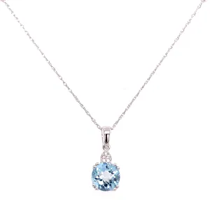 9ct White Gold Diamond & Aquamarine Pendant Necklace