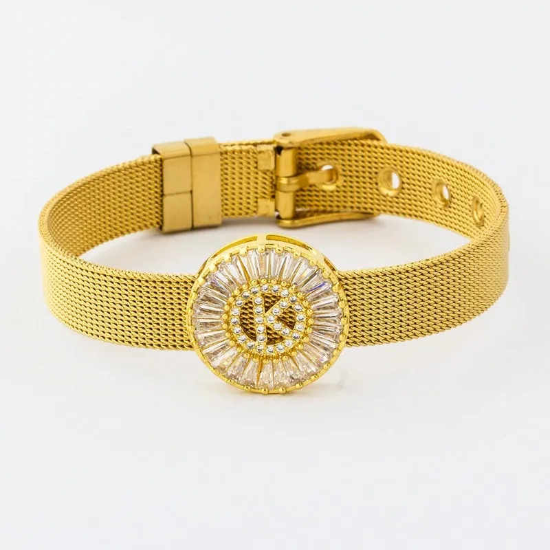 A-Z Letter Initial Rhinestone Band Bracelet