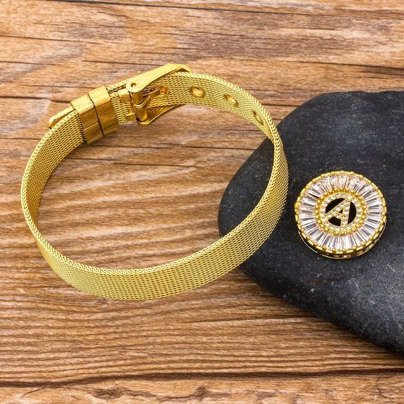 A-Z Letter Initial Rhinestone Band Bracelet