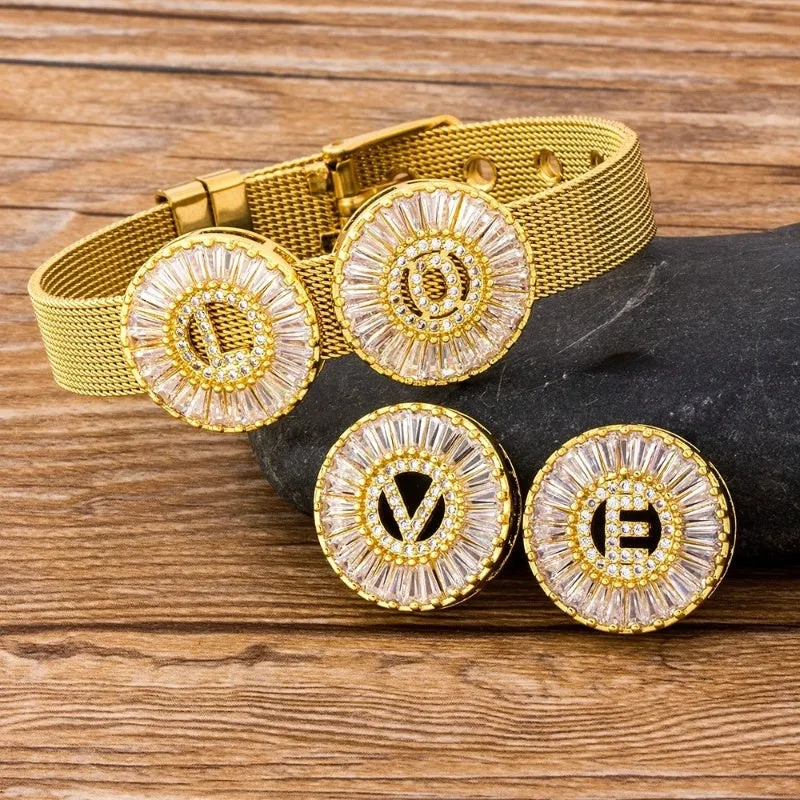 A-Z Letter Initial Rhinestone Band Bracelet