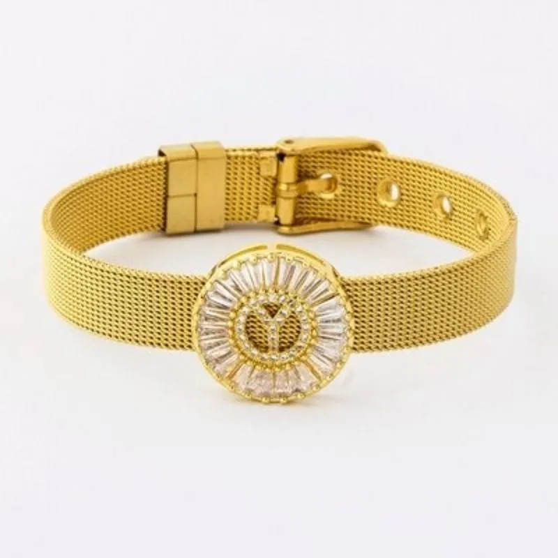 A-Z Letter Initial Rhinestone Band Bracelet