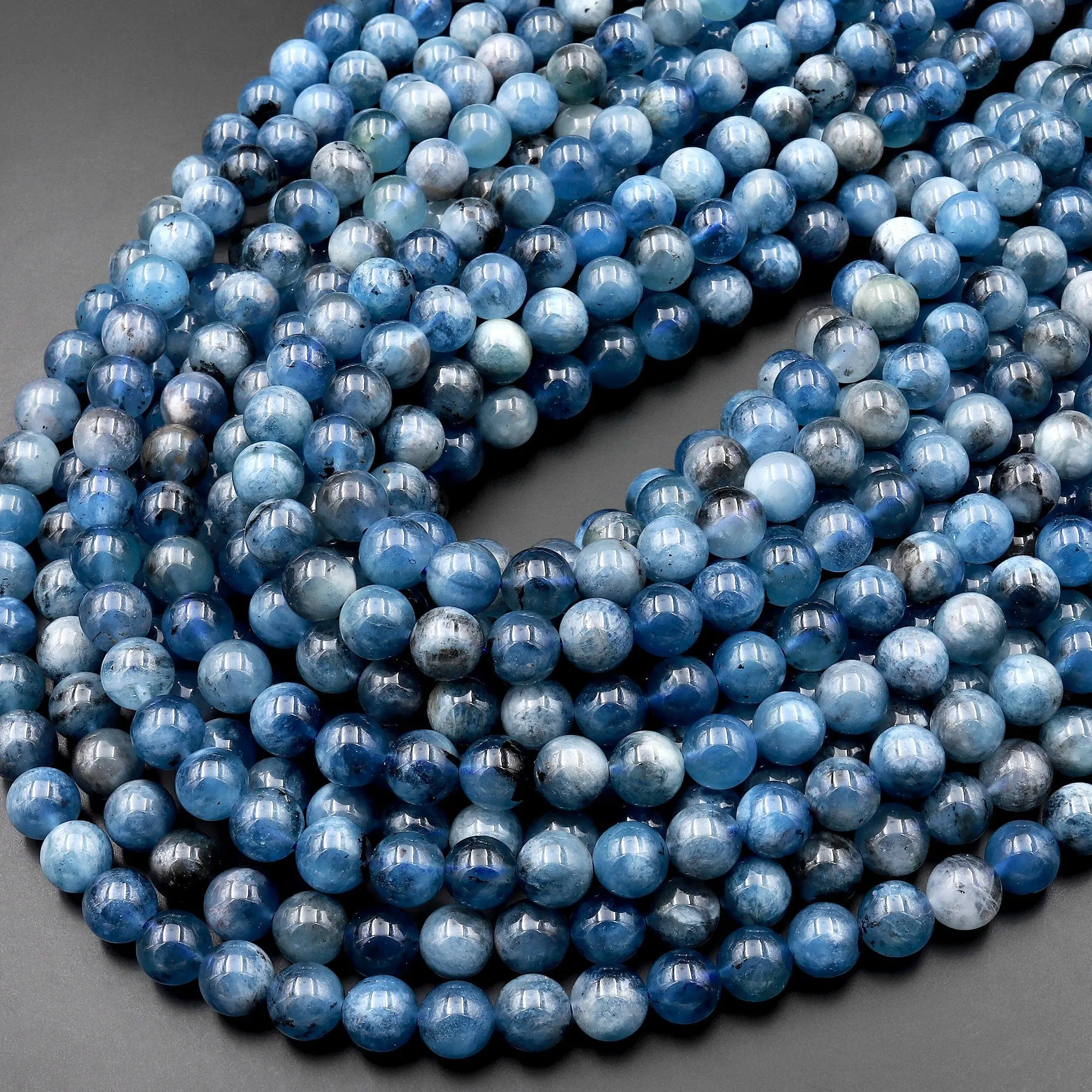 AA Natural Stormy Blue Santa Maria Aquamarine 4mm 5mm 6mm 8mm 10mm Round Beads 15.5" Strand